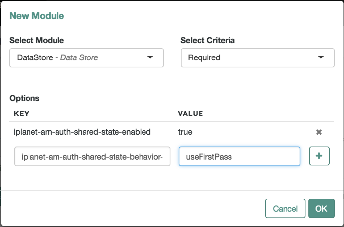 Configuring the second module in an authentication chain
