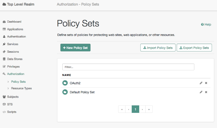 Authorization options in the AM console.