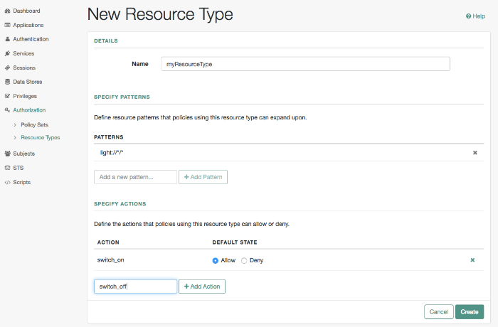 Configuring resource types in the AM console.