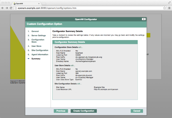 AM configuration summary