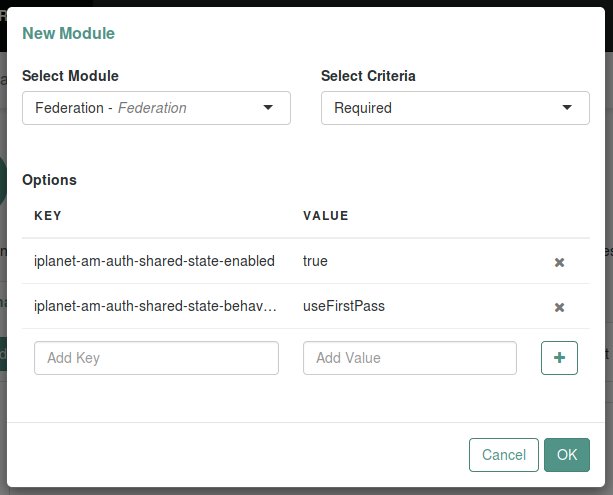 Configuring the second module in an authentication chain