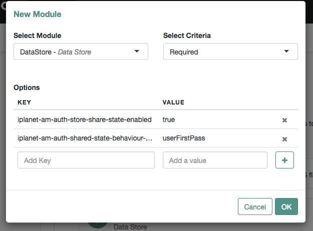 Configuring the second module in an authentication chain