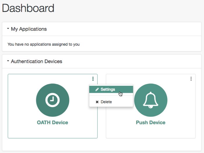 Authentication Devices Menu