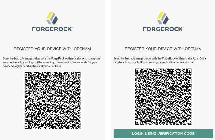 The device registration screens with QR code in the multi-factor authentication process. Push notification on the left, and one-time password (OATH) authentication on the right.