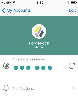 ForgeRock Authenticator after selecting an account