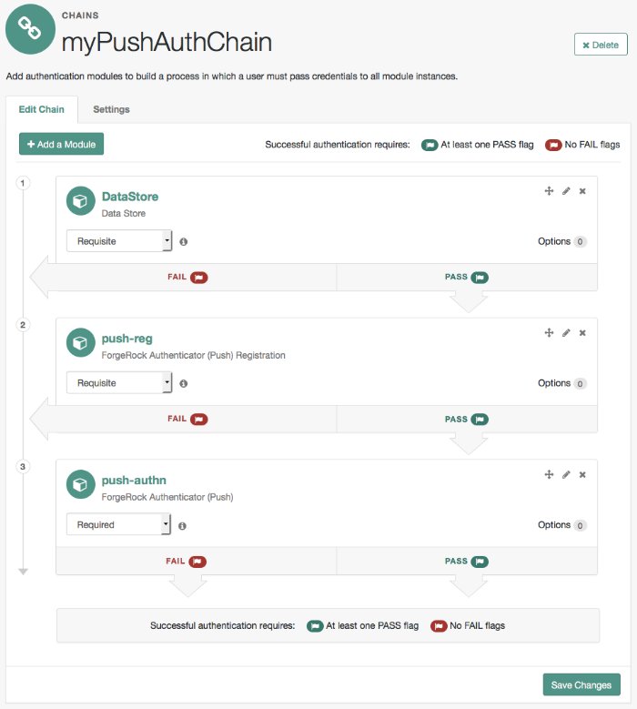 An authentication chain setup for Push authentication.