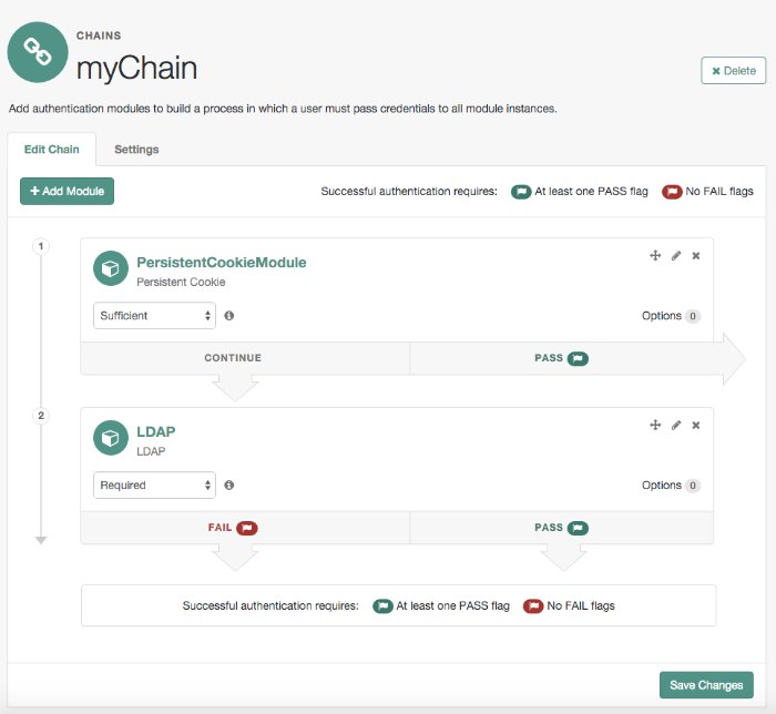 Including the Persistent Cookie module in an authentication chain