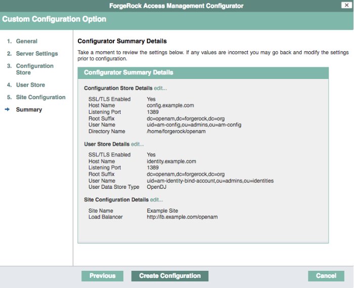 AM configuration summary