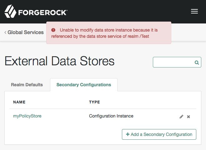 Error message when removing external data store.