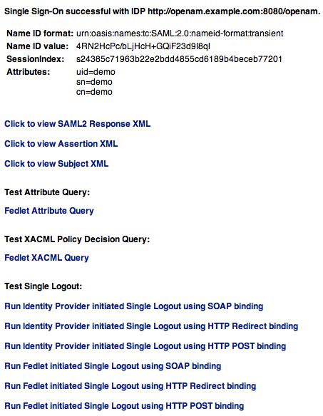 Fedlet single sign-on response page