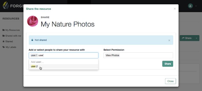 The Share the resource dialog box allows you to add the users to share the resource with, and which permissions they will have.