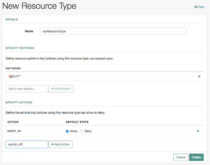 Configuring resource types in the AM console.