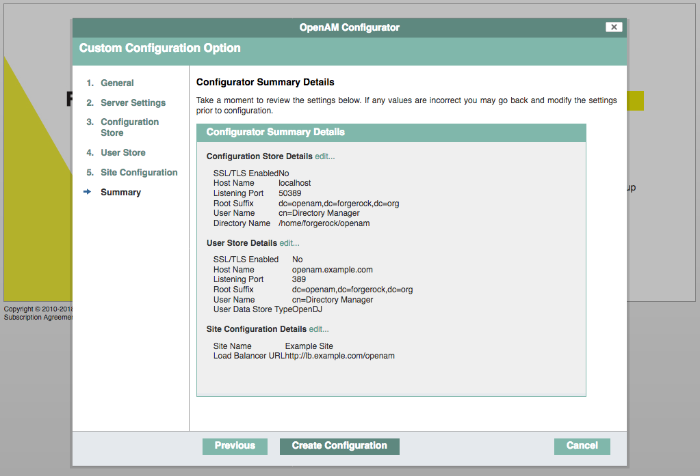 AM configuration summary