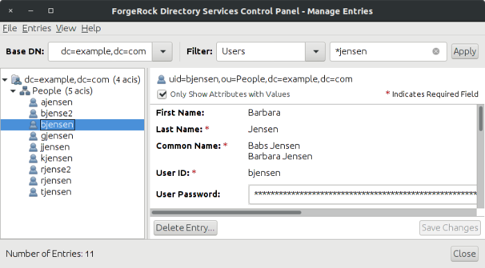 Directory data hierarchy as seen in the control panel
