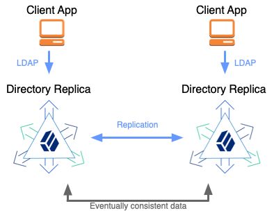 Two replicated DS servers with a client application using each server