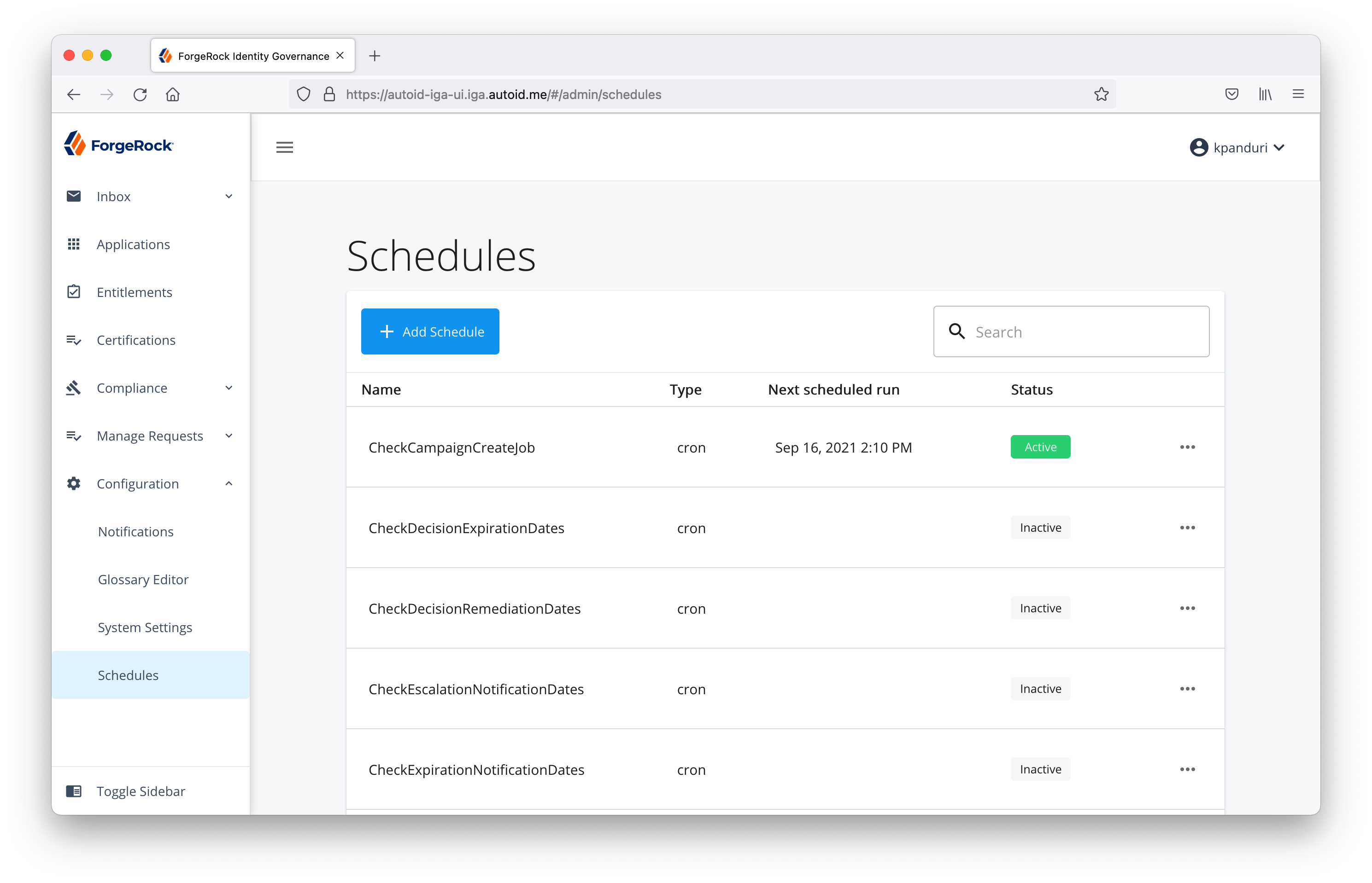config schedules