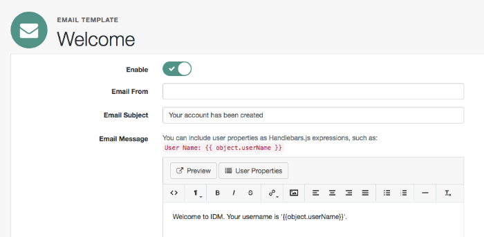 You can preview available user properties and the resulting message