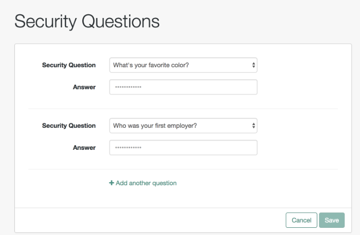 Users can modify their own KBA questions