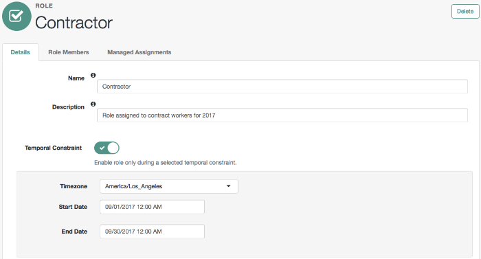 Restricting a role's effectiveness to a specified time period