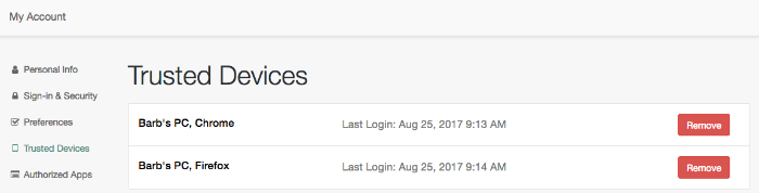 A list of trusted devices