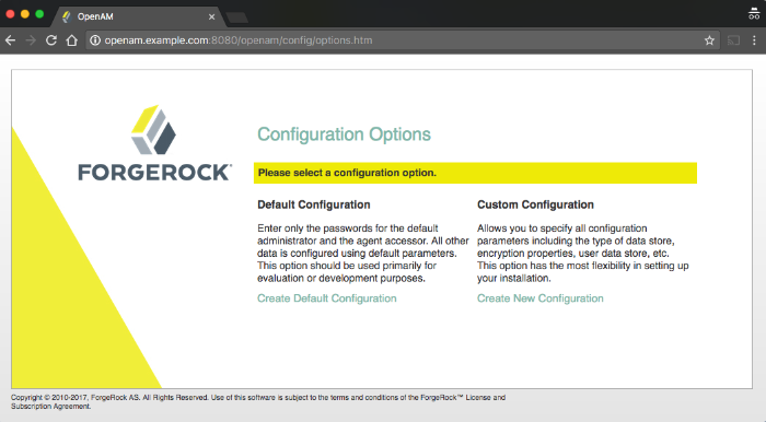 Initial AM configuration screen