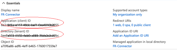 Client ID and Tenant ID for new connector application