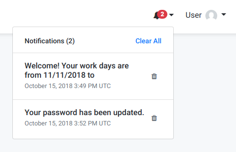 Welcome and password update messages