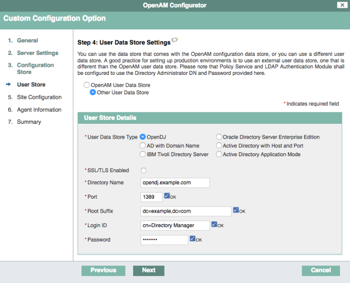 AM user store settings