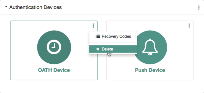 Context-Sensitive Menu for Managing Devices Used for Multi-Factor Authentication