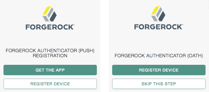 Initial screens in a multi-factor authentication process. Push notification on the left, and OATH authentication on the right.