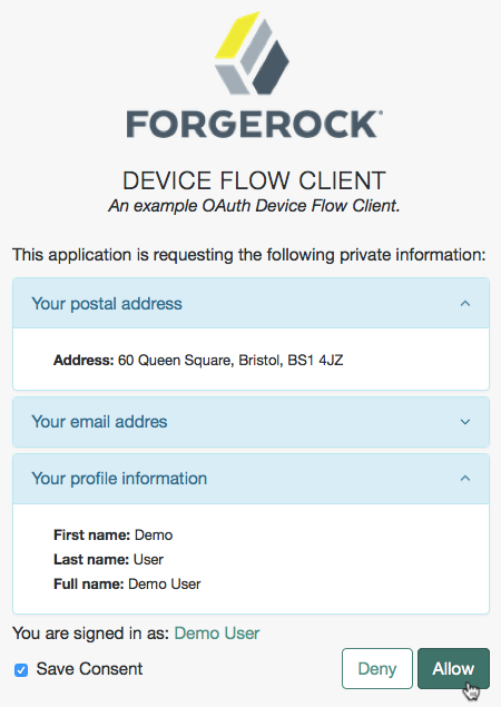 OAuth 2.0 consent page.