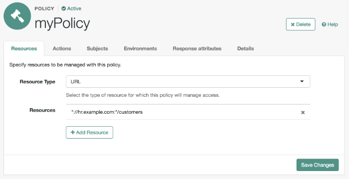 Select the actions and whether to allow or deny the action for the resources specified.