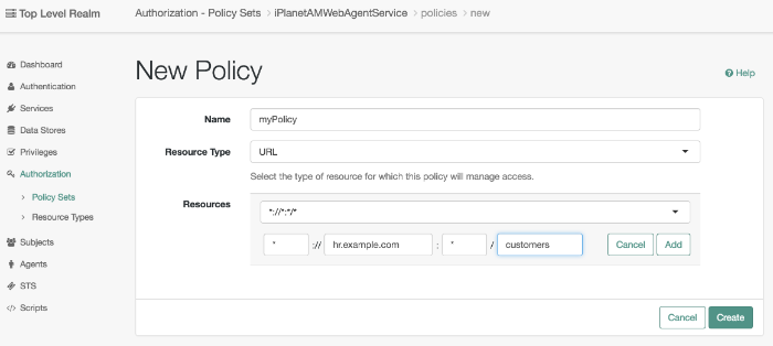 Edit the resource pattern if required.