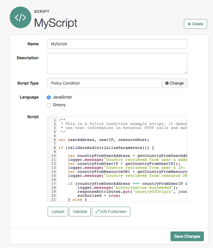 Creating a Script Using the OpenAM Console.