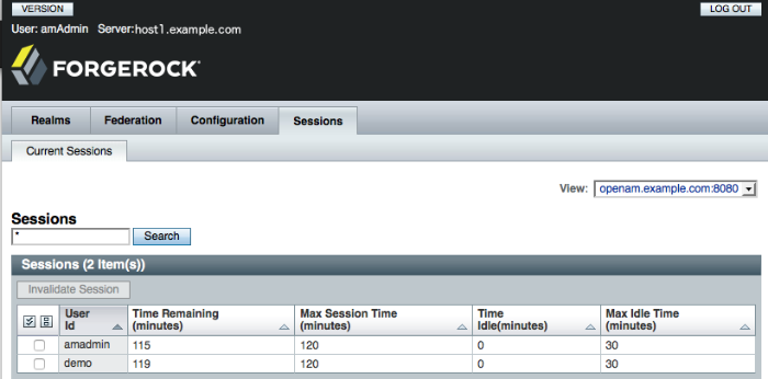 Session management tab page
