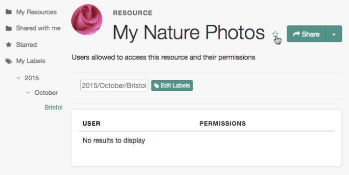 The star icon on a resource.