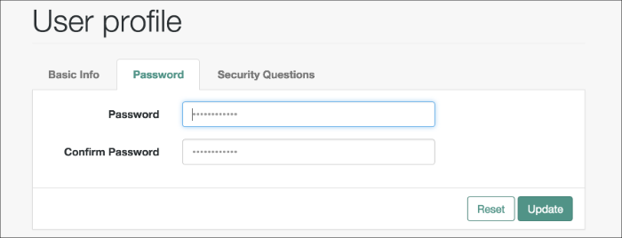 User Profile Page Password Tab