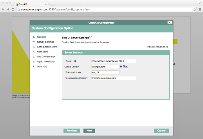 OpenAM server settings