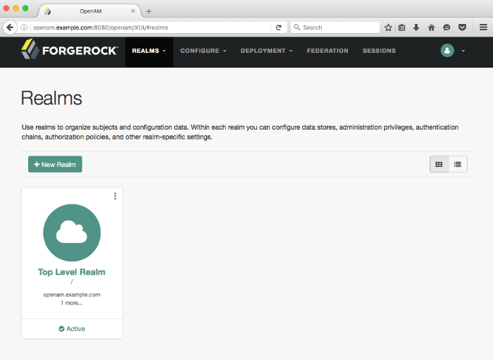 OpenAM Console home page