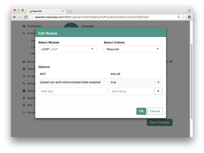 Configuring the first module in an authentication chain