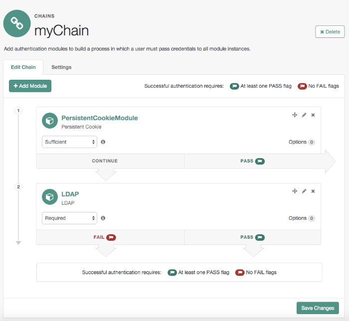 Including the Persistent Cookie module in an authentication chain
