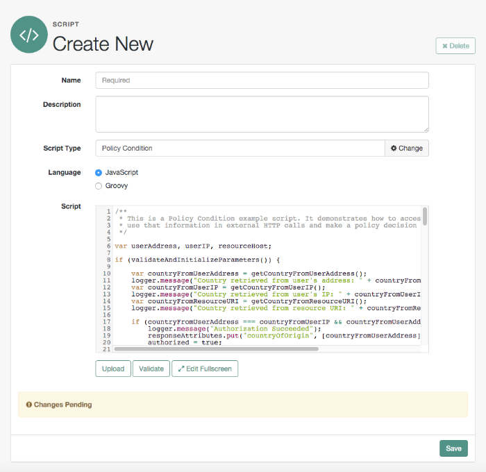 Creating a Script Using the OpenAM Console.