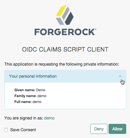 The OpenID Consent Screen with Claims Mapped to a Scope.