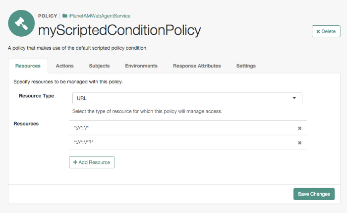 Resources for an example policy that uses the default policy condition script.