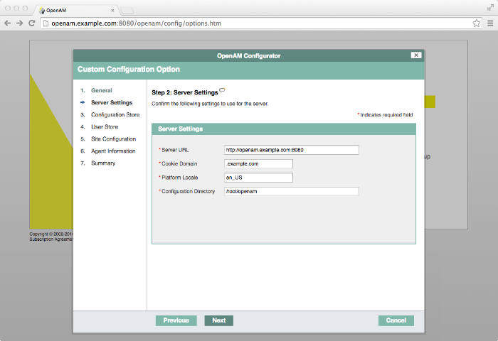 OpenAM server settings