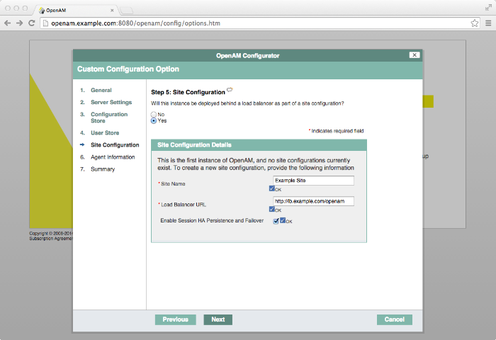 OpenAM site configuration