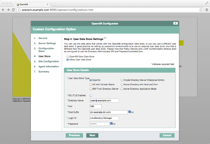 OpenAM user store settings