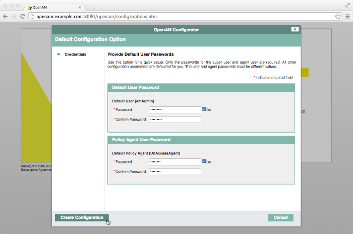 OpenAM default configuration