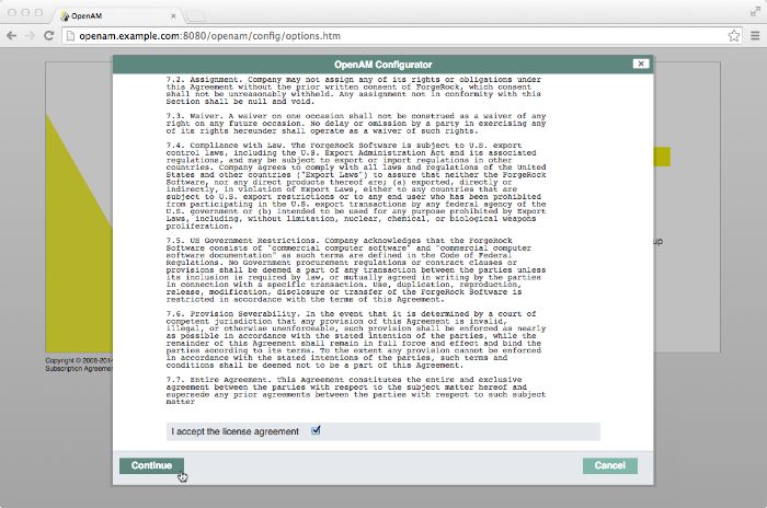OpenAM default configuration license