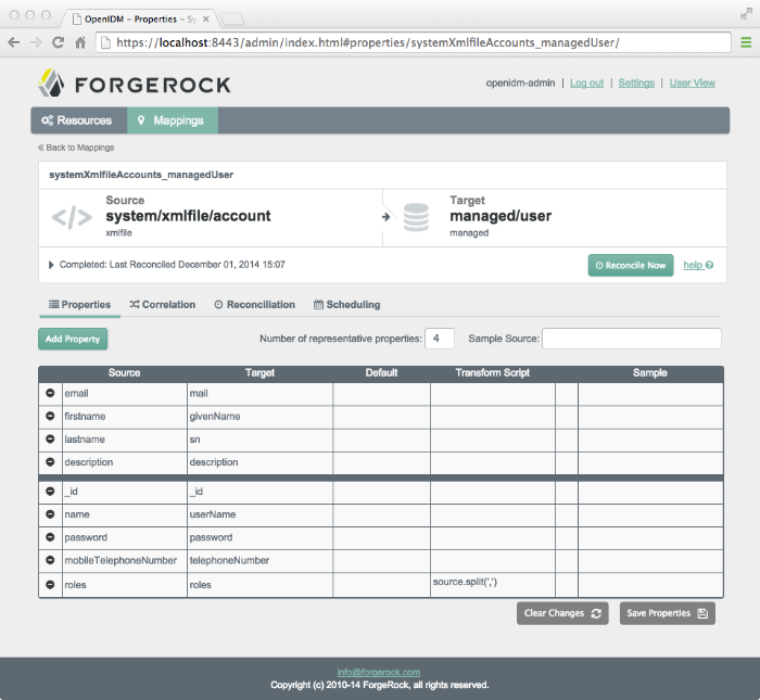 OpenIDM Admin UI Mappings with Sample 1